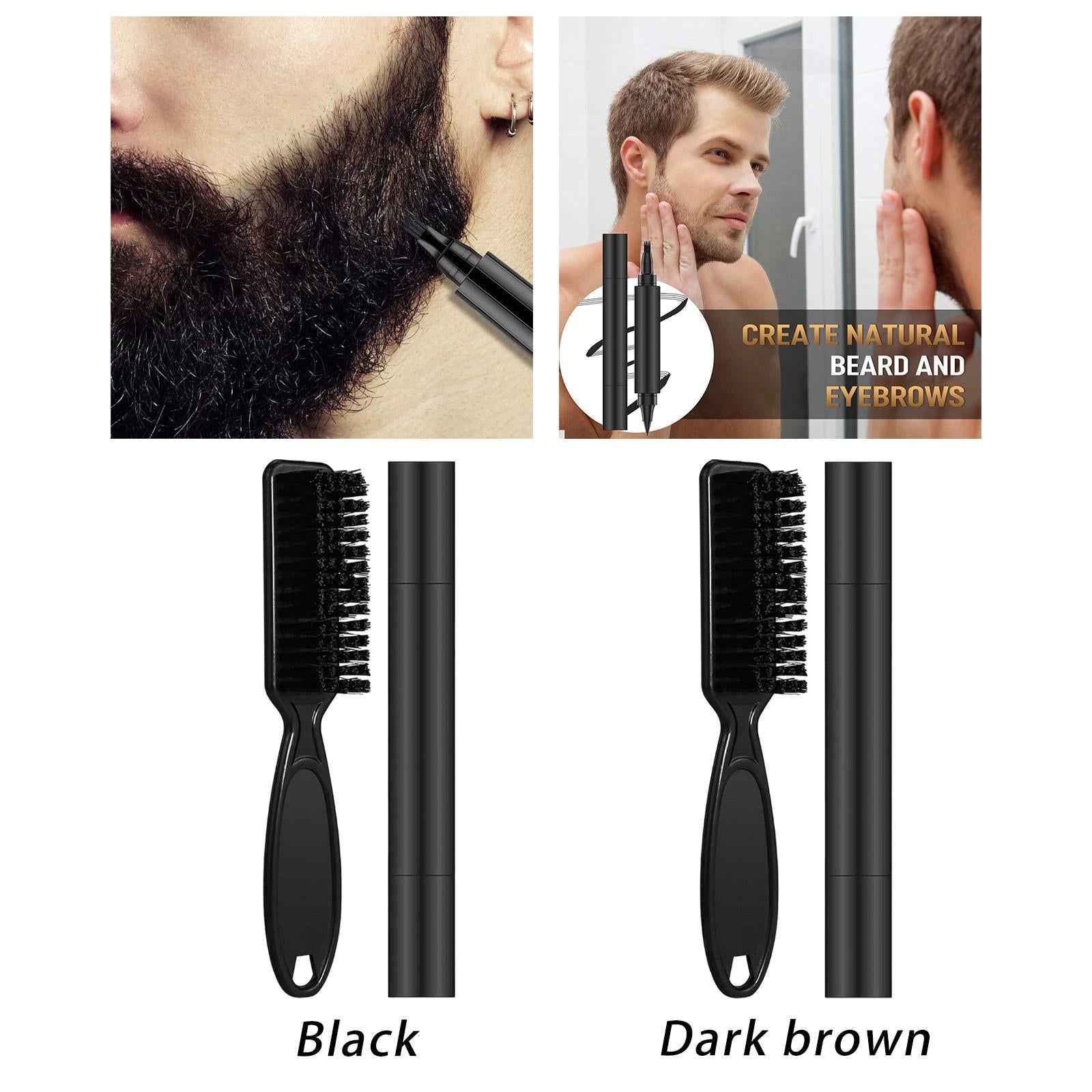 2Pcs Double Headed Beard Pencil Filler Beard Brush Set Man Beard Filling Pen Black
