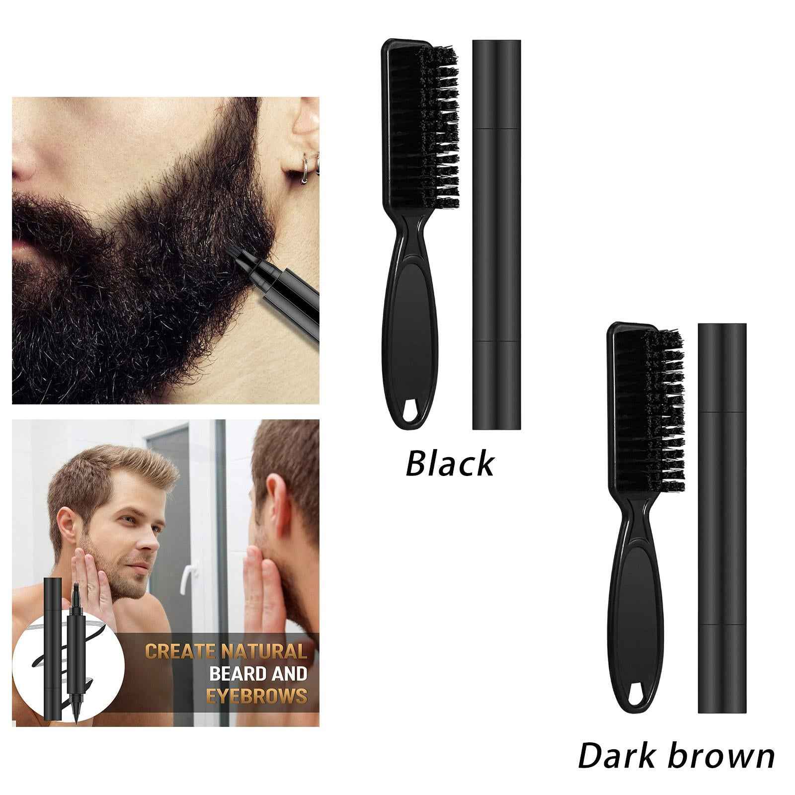 2Pcs Double Headed Beard Pencil Filler Beard Brush Set Man Beard Filling Pen Black