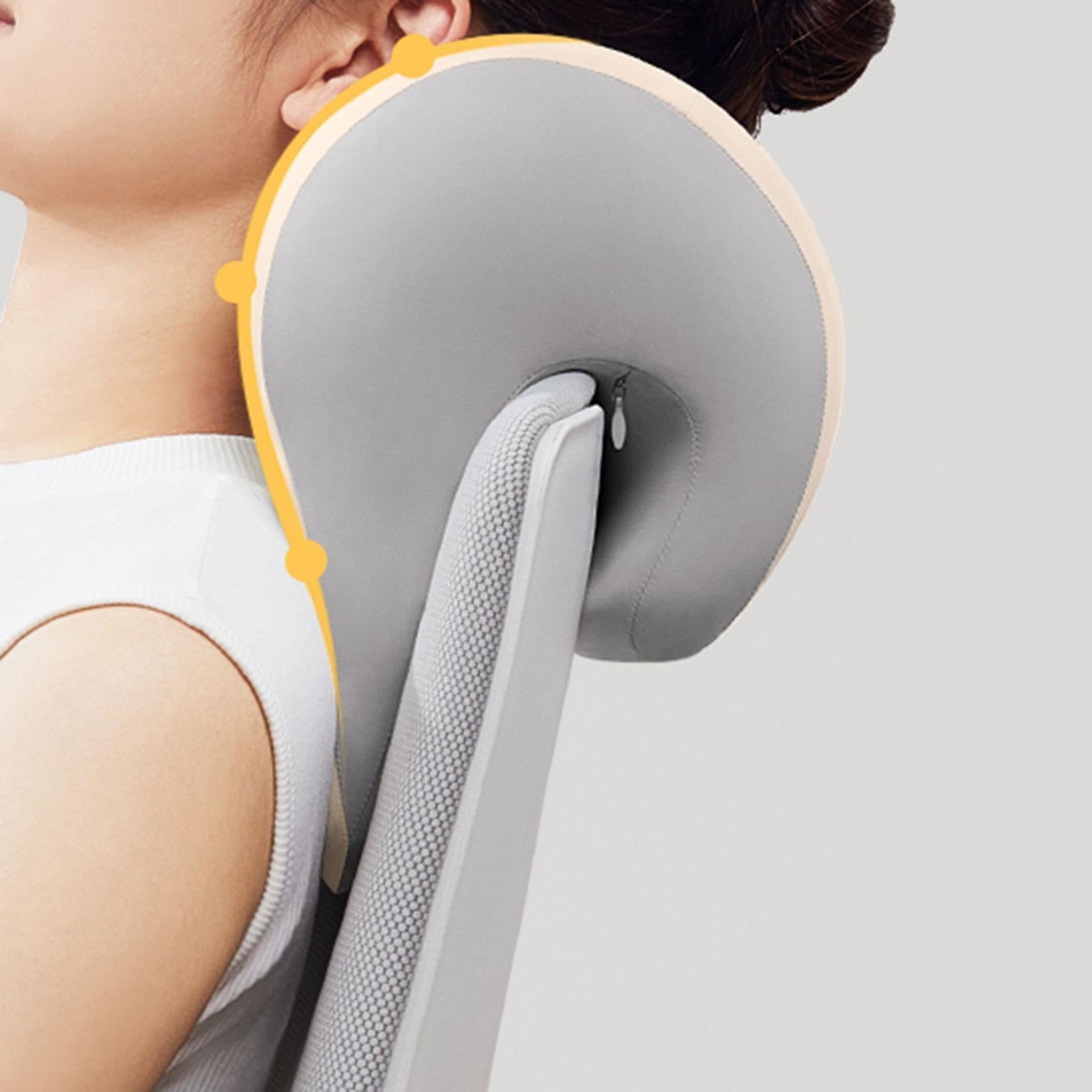 Office Chair Neck Support Comfortable Breathable Fabric Cover Napping Pillow Beige Grey