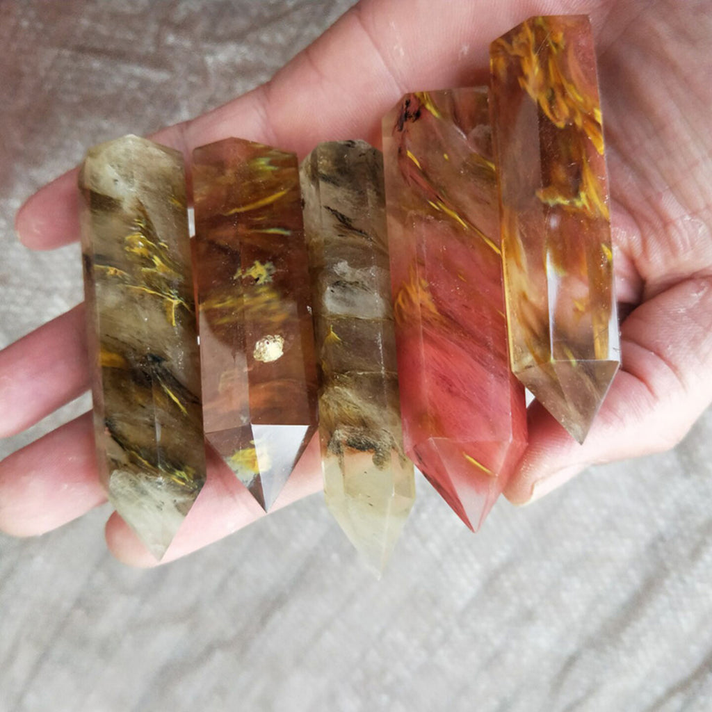 1pc Natural Crystal Melting Stone Six Edges Point Stone Decor Ornament 7-9cm