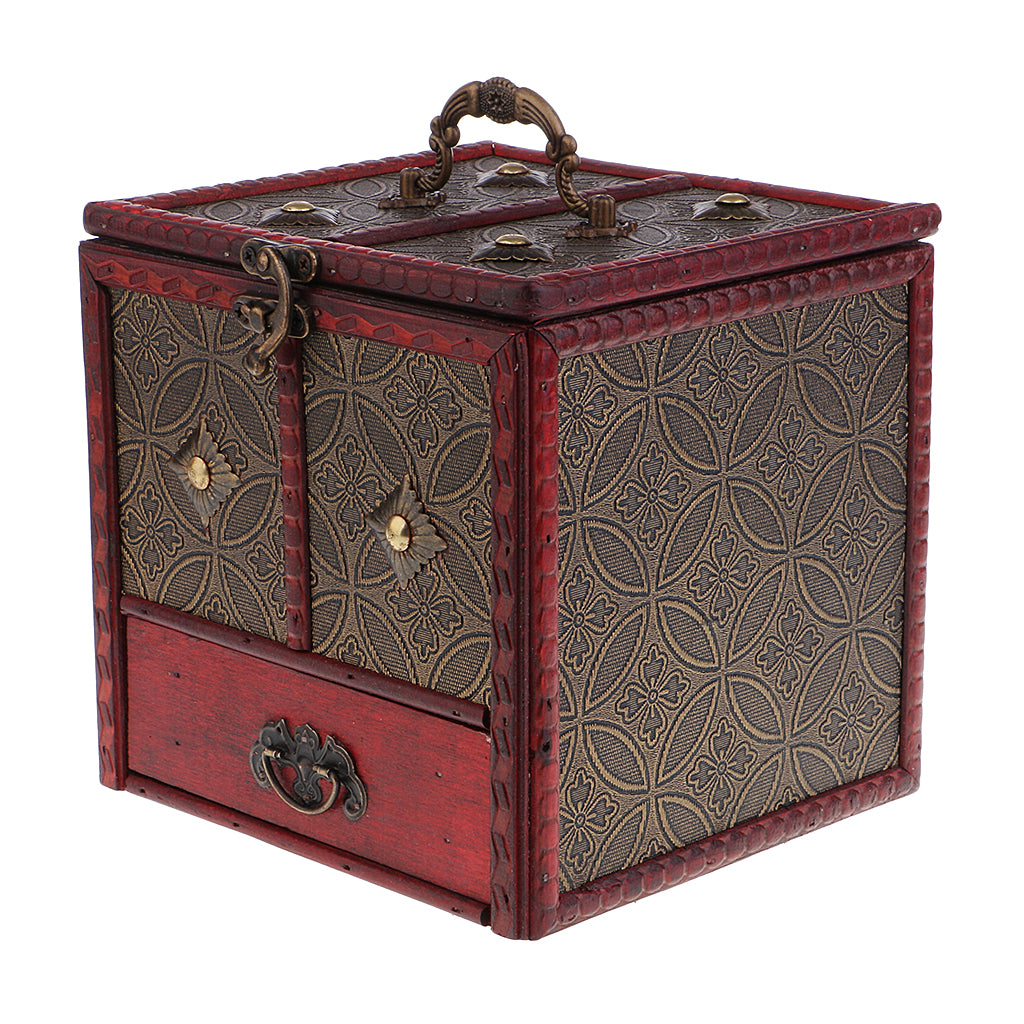 Chinese Retro Vintage Style Wooden Jewelry Box Organizer Storage with Handle