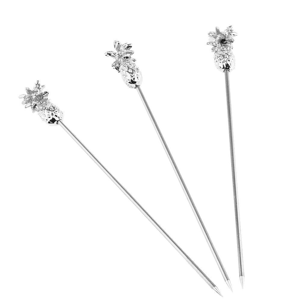 3X Stainless Steel Cocktail Picks Martini Fruit Stick for Party Silver