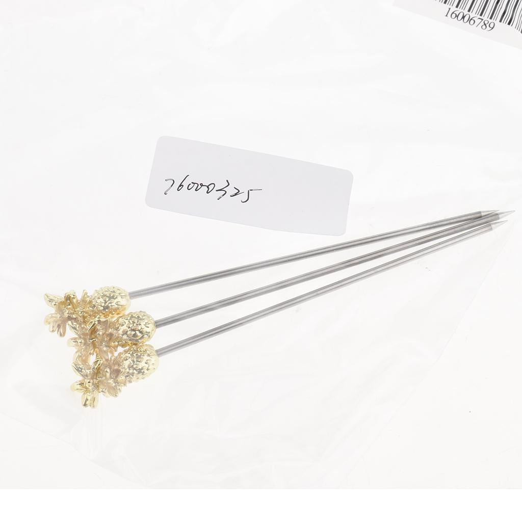 3X Stainless Steel Cocktail Picks Martini Fruit Stick for Party Gold