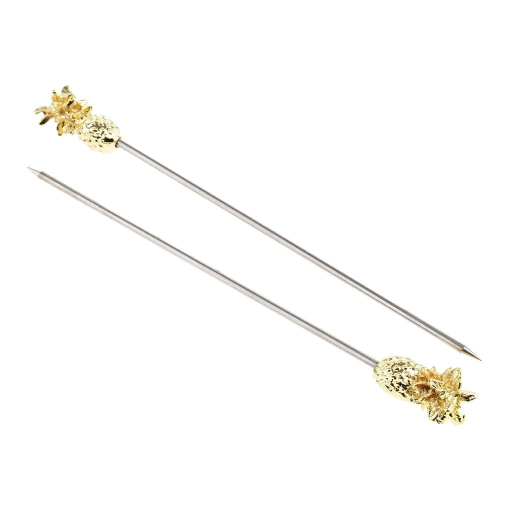 3X Stainless Steel Cocktail Picks Martini Fruit Stick for Party Gold