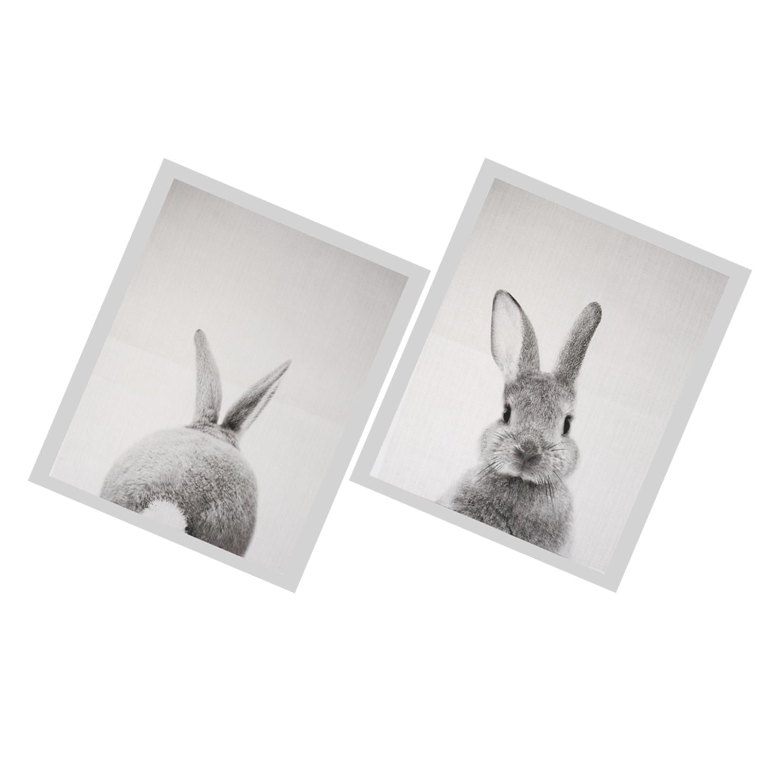 2Pcs Modern Art Oil Painting Canvas Picture Cute Rabbit Wall Decor 30x40cm