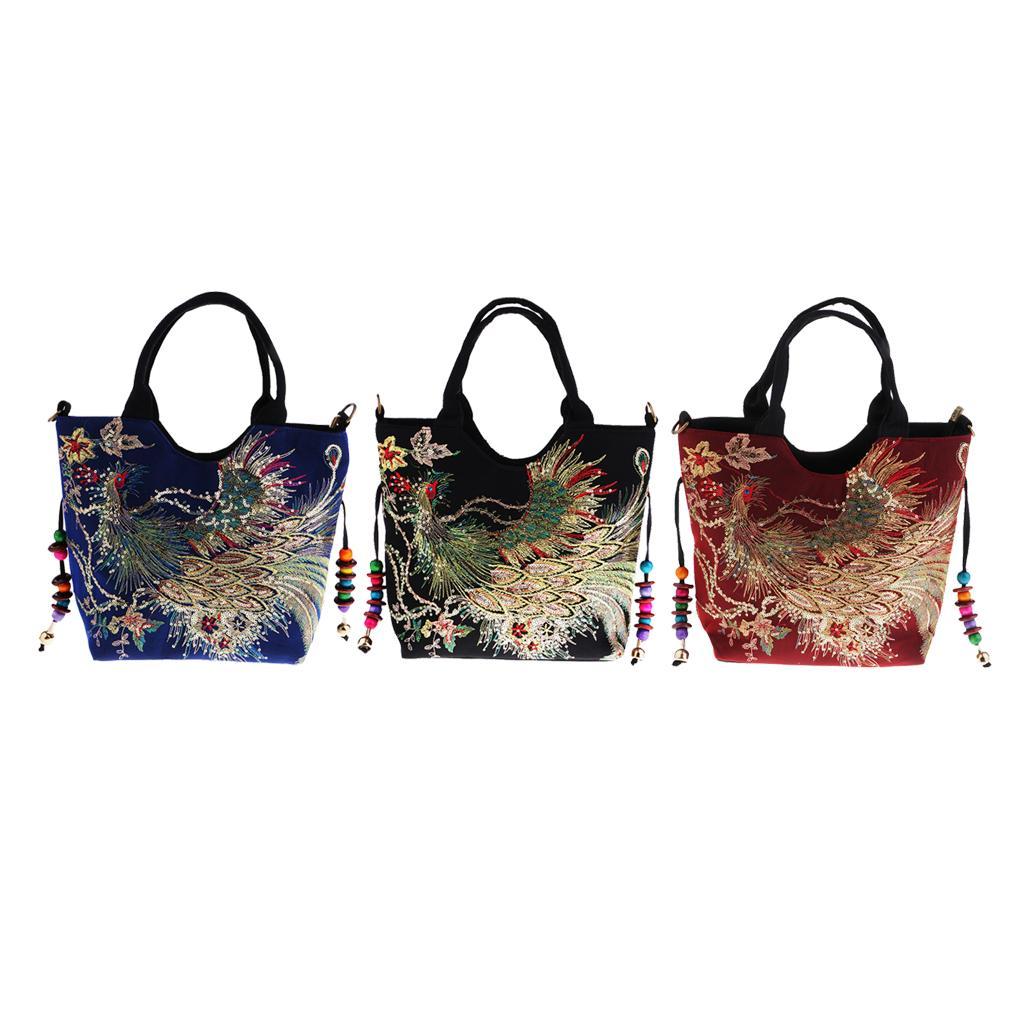 Handmade Peacock Embroidery Ethnic Travel Shoulder Bag Women Bags -Dark Blue