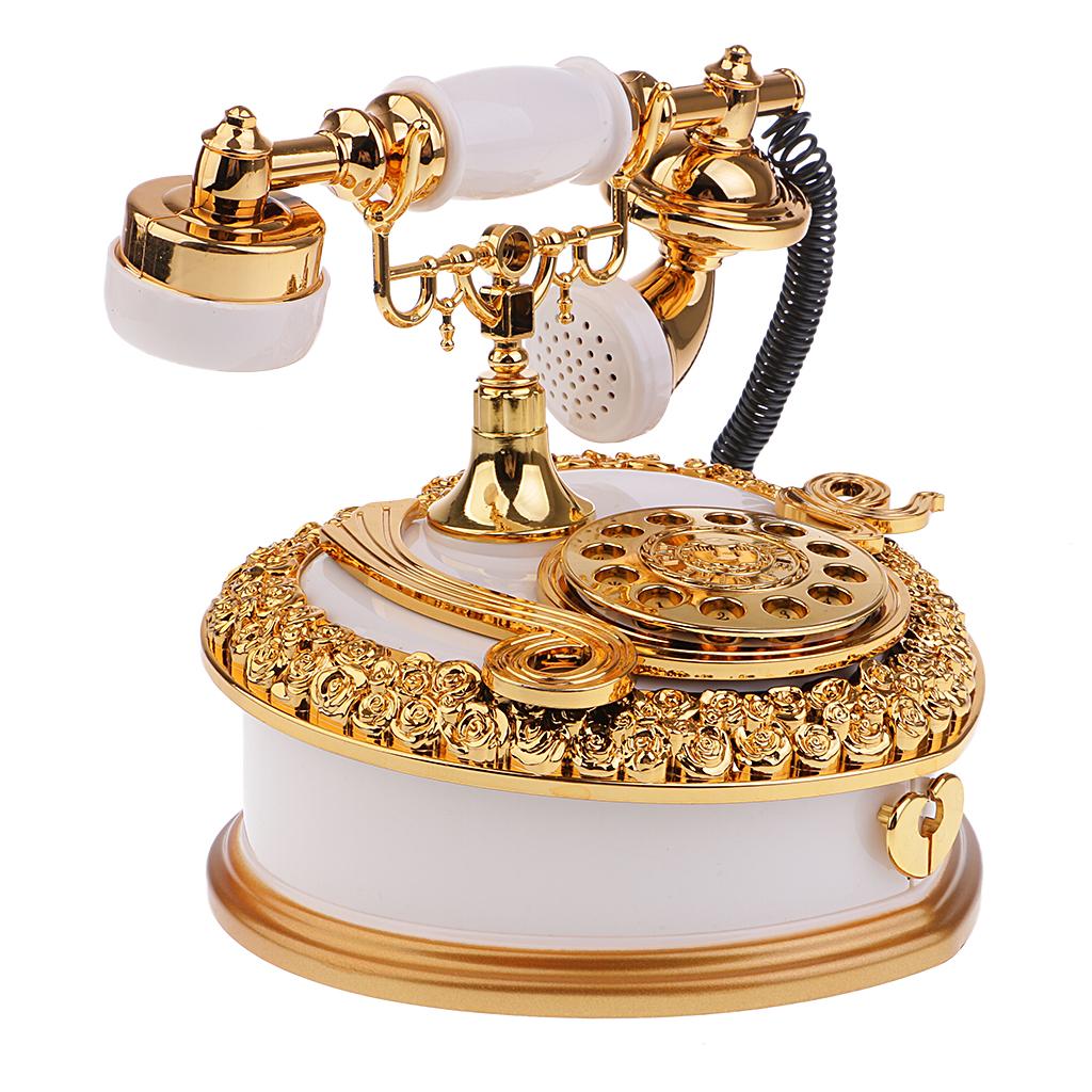 Classical Telephone Figurine Music Box Desktop Jewelry Box for Wedding Decor