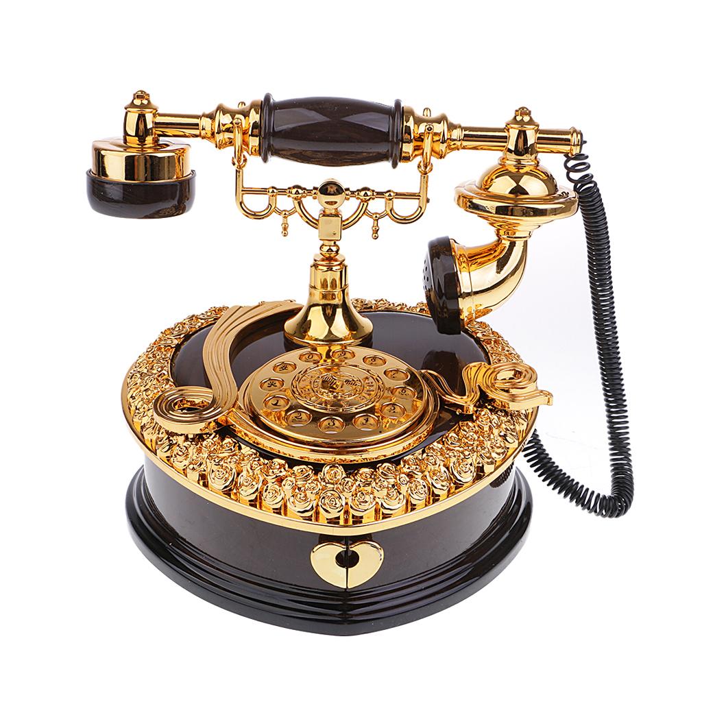 Classical Telephone Figurine Music Box Desktop Jewelry Box for Wedding Decor