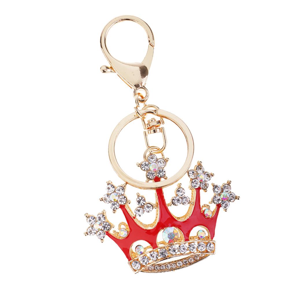 Crown Crystal Keychains Keyrings Car Women Purse Bag Key Chain Pink Red