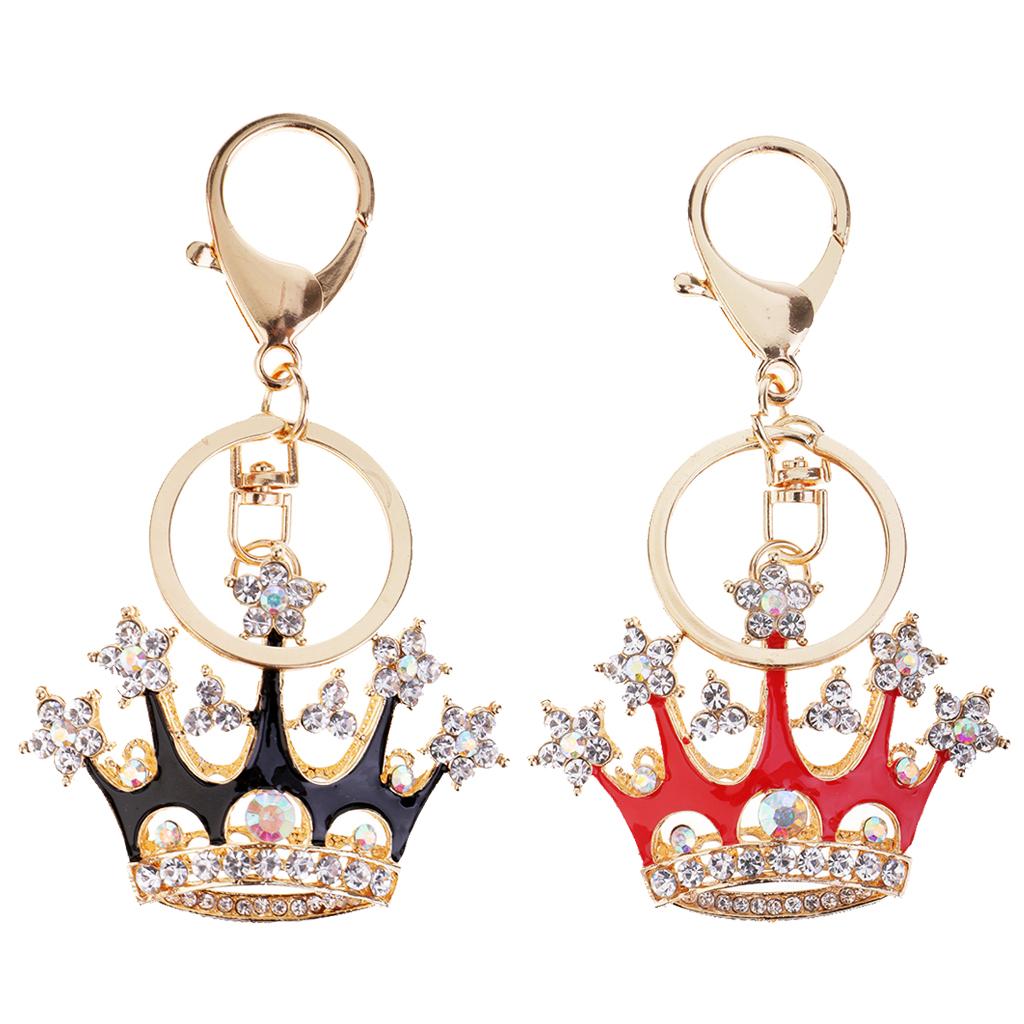 Crown Crystal Keychains Keyrings Car Women Purse Bag Key Chain Pink Red