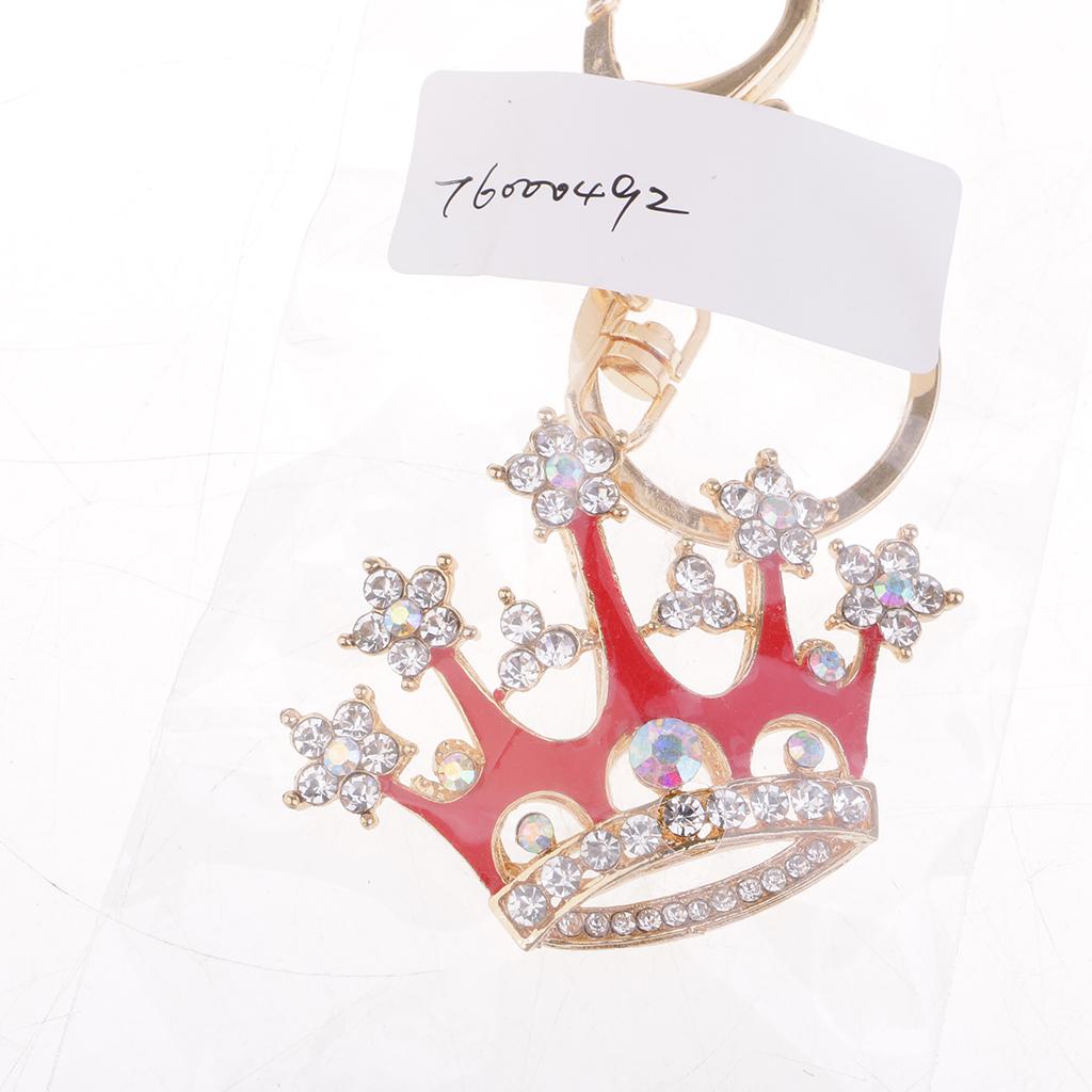 Crown Crystal Keychains Keyrings Car Women Purse Bag Key Chain Pink Red
