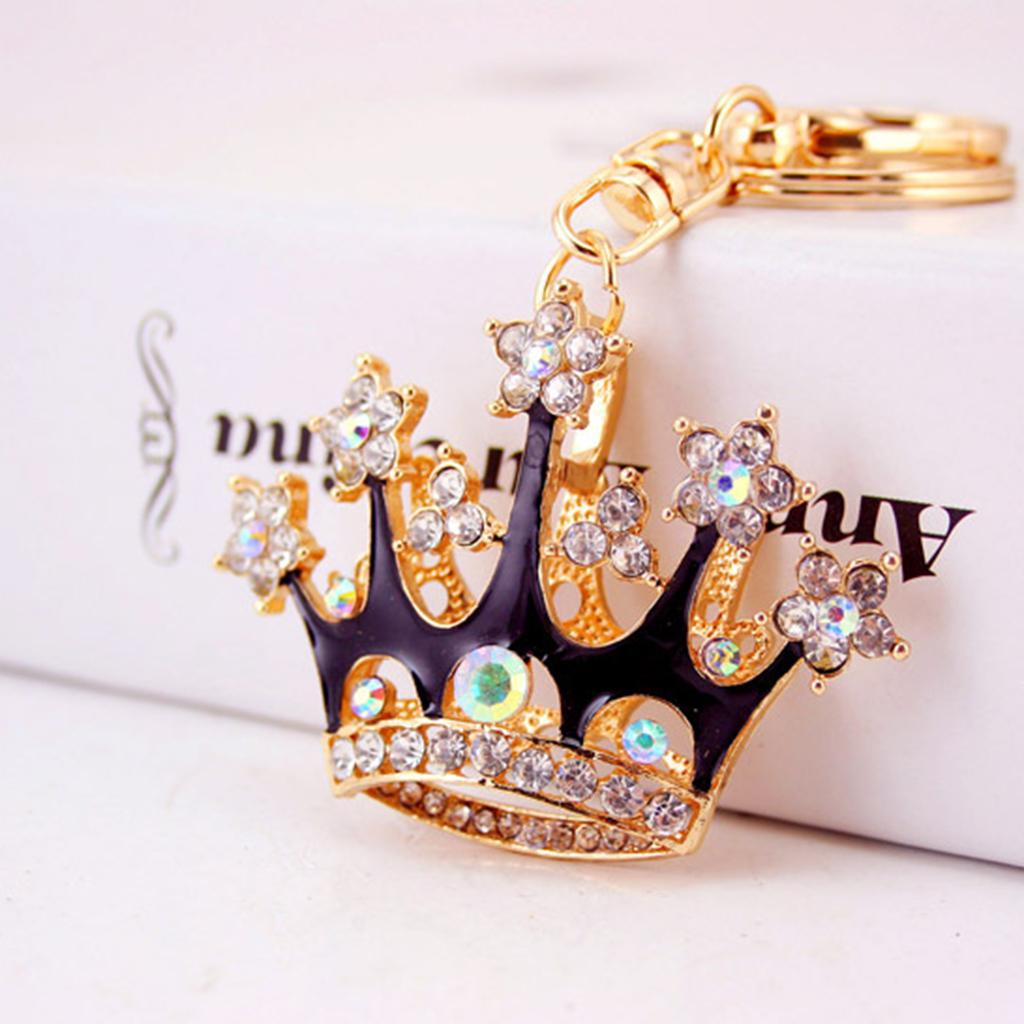 Crown Crystal Keychains Keyrings Car Women Purse Bag Key Chain Pink Black