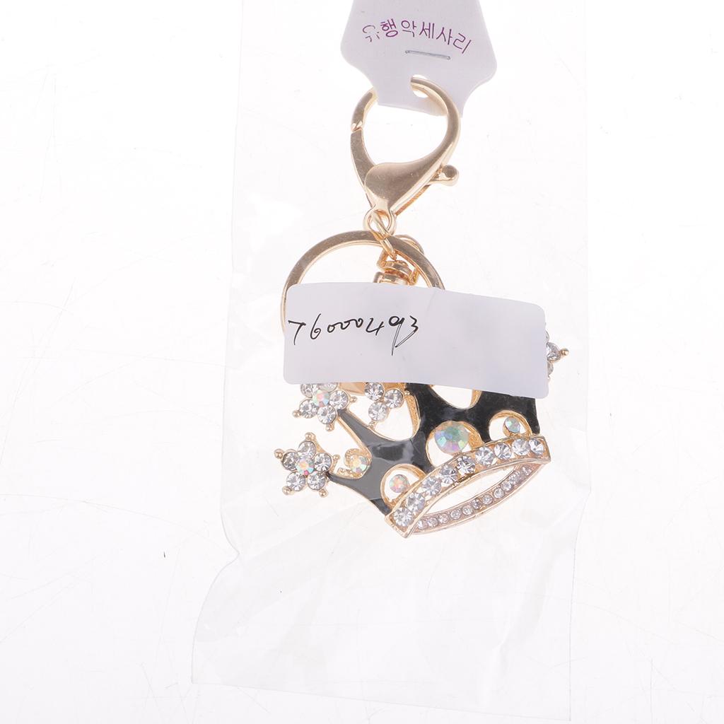 Crown Crystal Keychains Keyrings Car Women Purse Bag Key Chain Pink Black