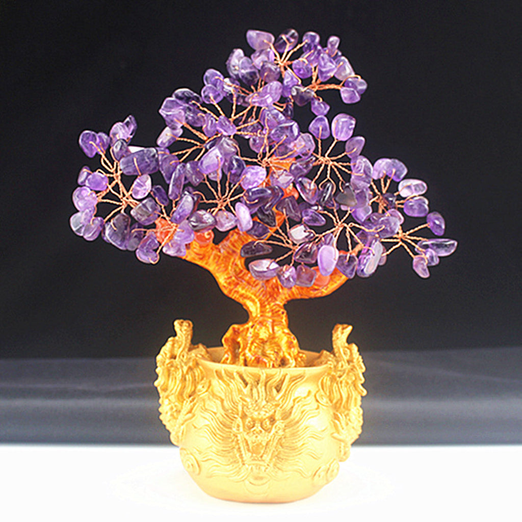 Crystal Money Tree Bring Wealth Luck Home Decor Birthday Gift 18cm Purple