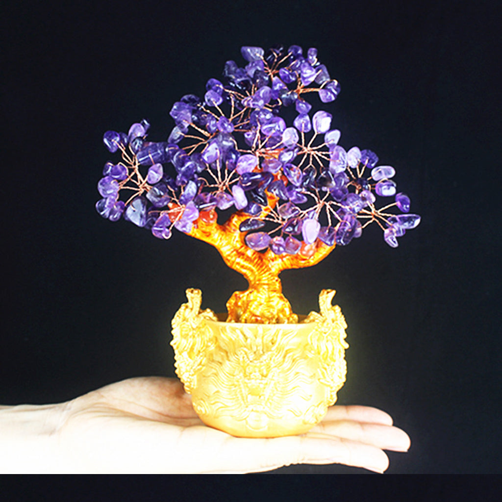 Crystal Money Tree Bring Wealth Luck Home Decor Birthday Gift 18cm Purple