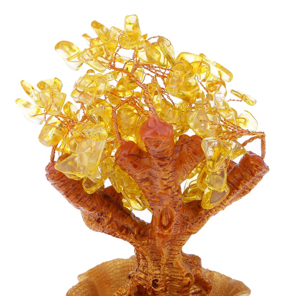 Mini Crystal Money Tree Bonsai Style Feng Shui Bring Wealth Luck Yellow