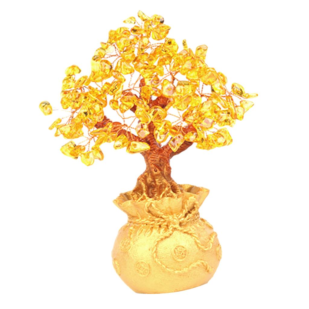 Mini Crystal Money Tree Bonsai Style Feng Shui Bring Wealth Luck Yellow