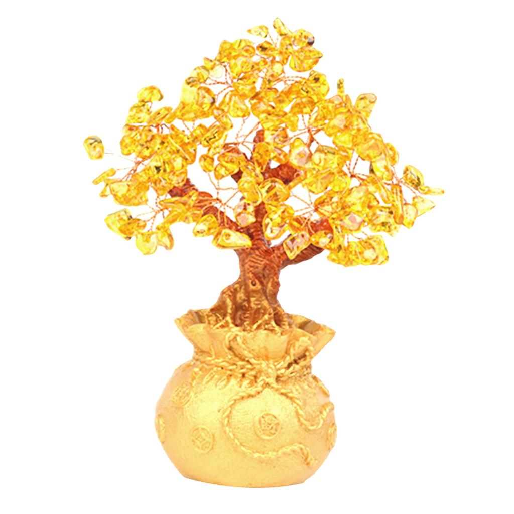 Mini Crystal Money Tree Bonsai Style Feng Shui Bring Wealth Luck Yellow