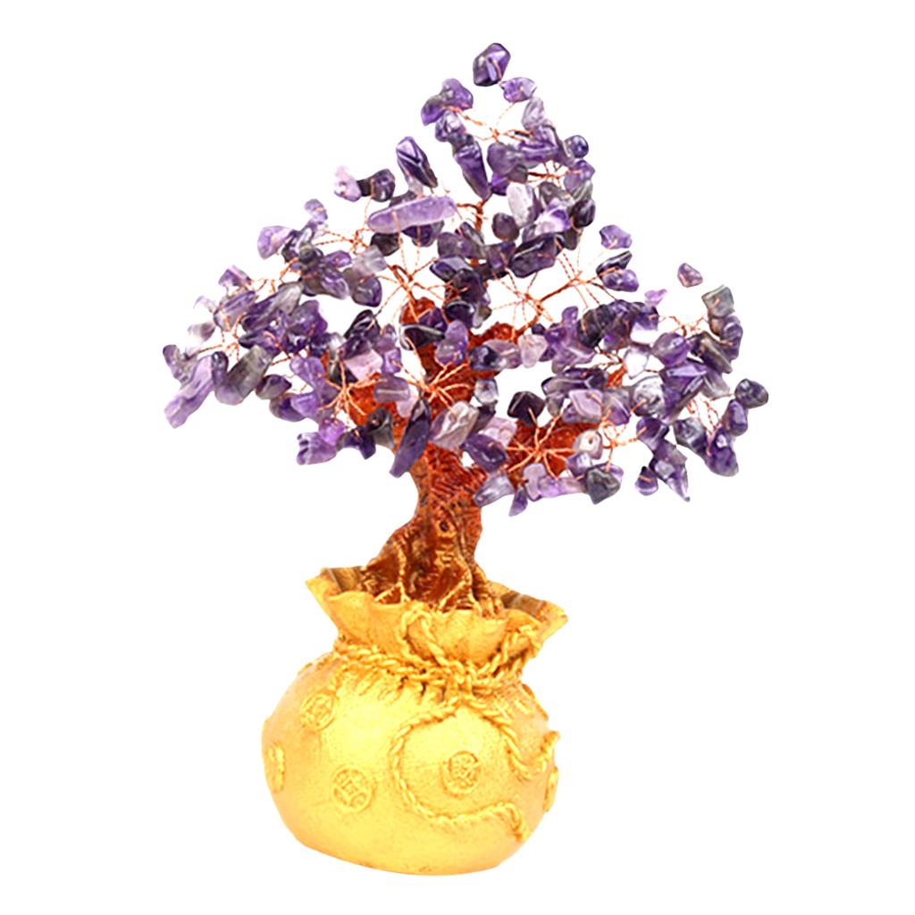 Mini Crystal Money Tree Bonsai Style Feng Shui Bring Wealth Luck Purple