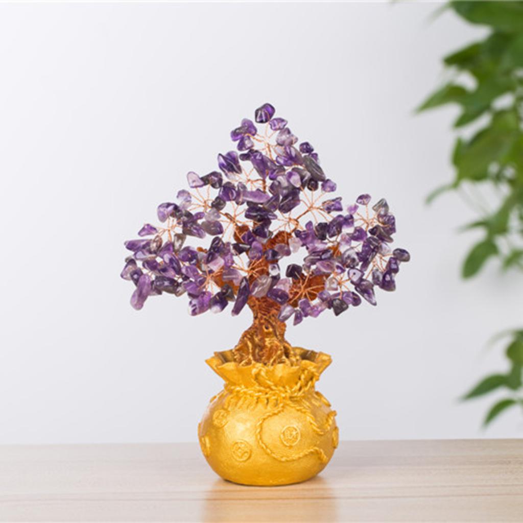 Mini Crystal Money Tree Bonsai Style Feng Shui Bring Wealth Luck Purple