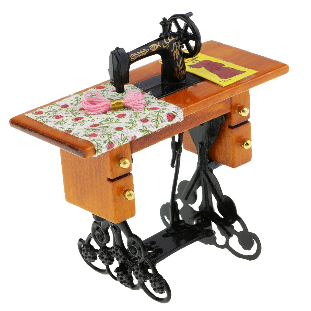 Miniature Doll House Model Sewing Machine Mini Retro Simulation Home