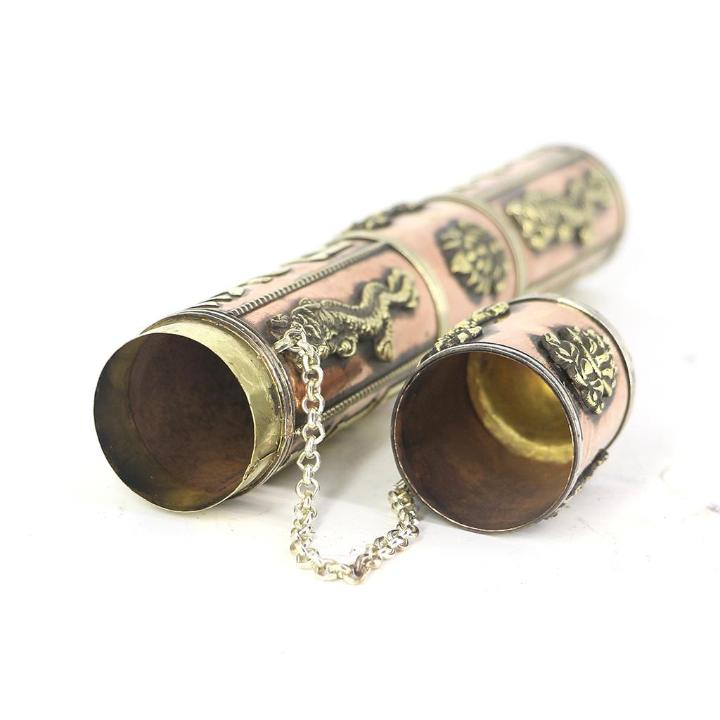 Tibetan Red brass Antiqued Incense box Metal Eight Auspicious Case 10.6inch