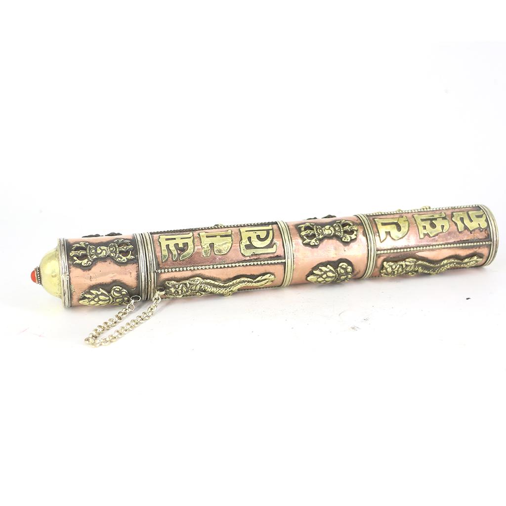 Tibetan Red brass Antiqued Incense box Metal Eight Auspicious Case 10.6inch