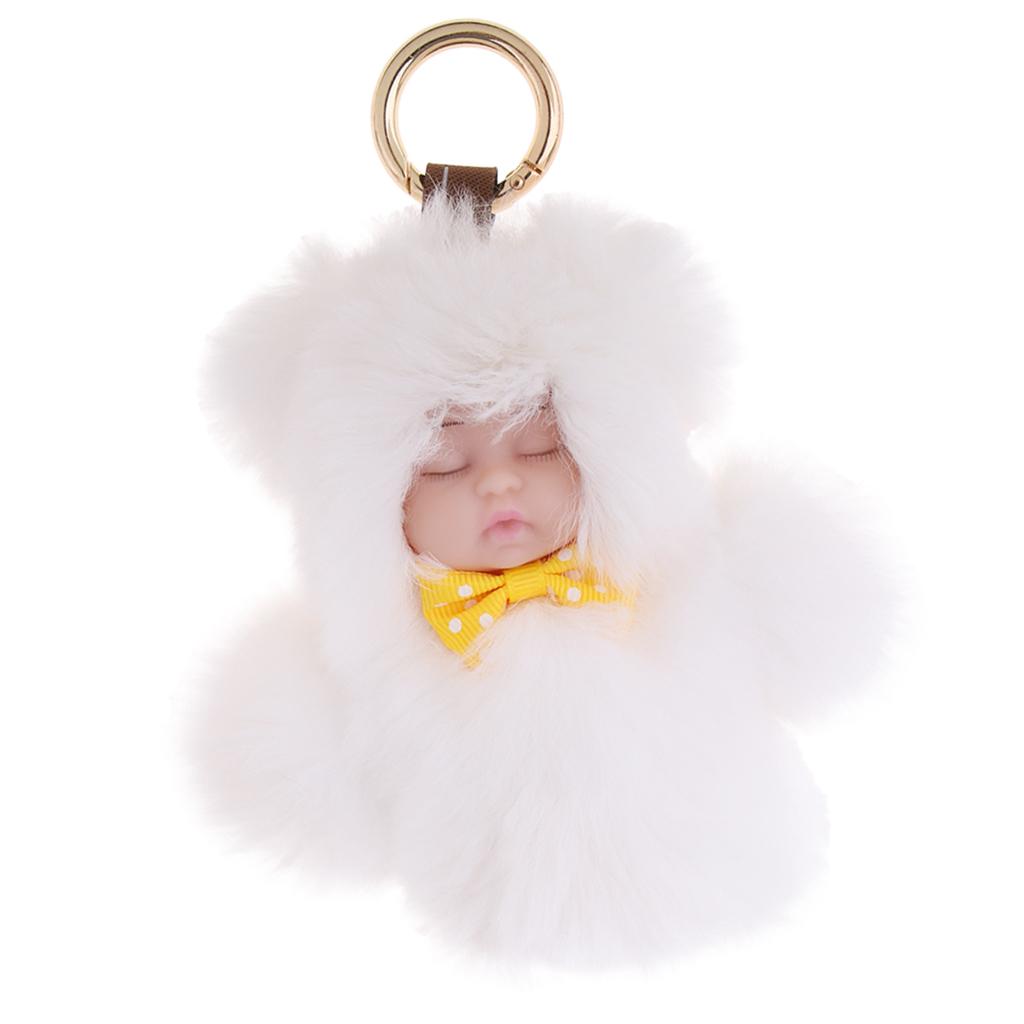 Faux Fur Mini Baby Doll Kids Toys Birthday Gift Bag Pendant Keychain White