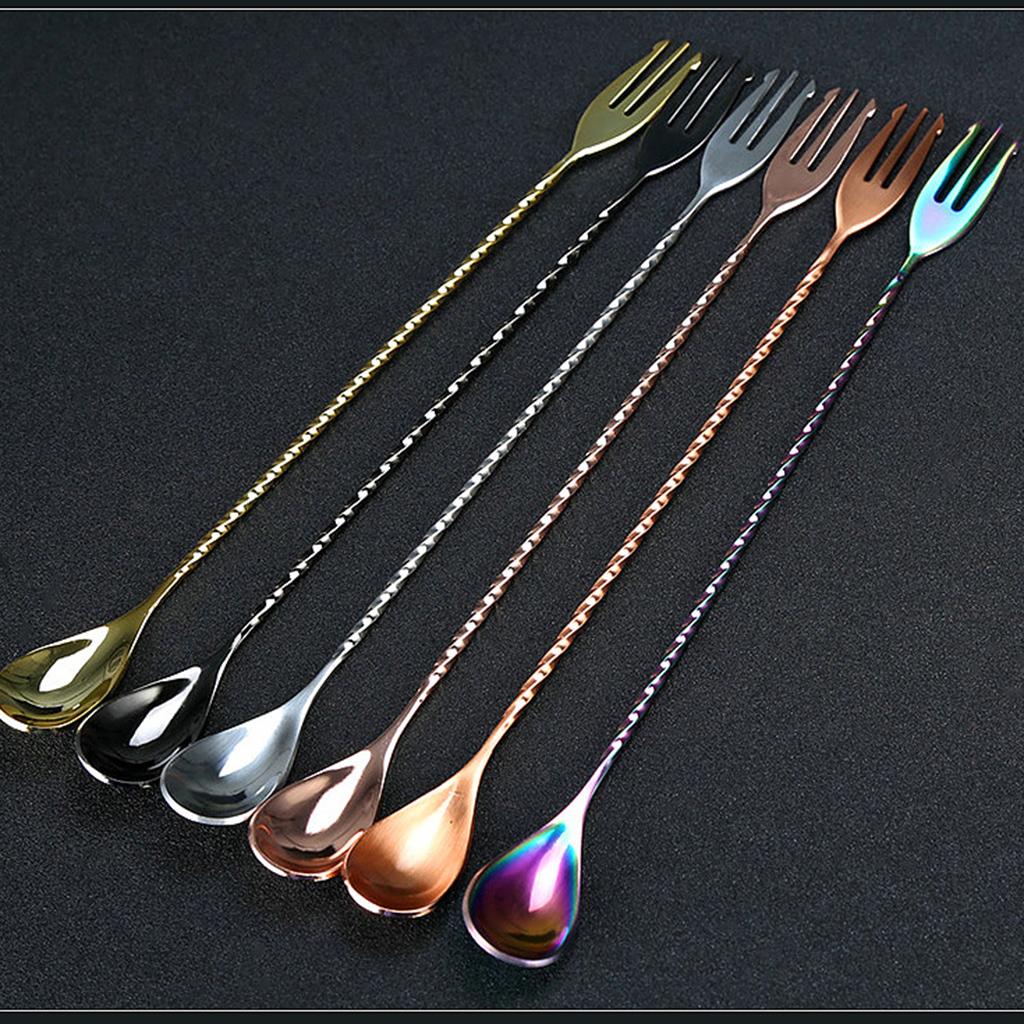 Stainless Steel Long Handle Mixing Spoon Bar Spoon Stirrer 30cm Polish