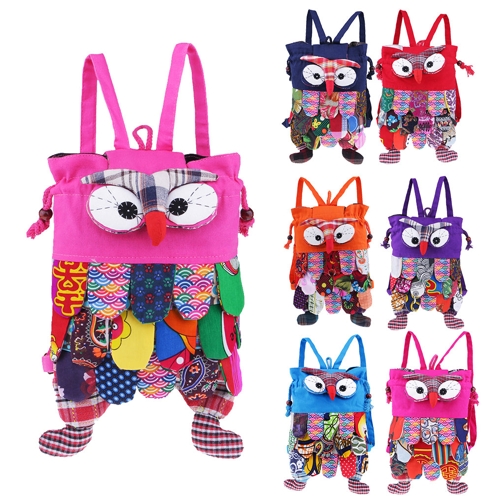 Cute Owl Cotton Handmade Patchwork Backpack Bag Women Girl Handbag Sky Blue