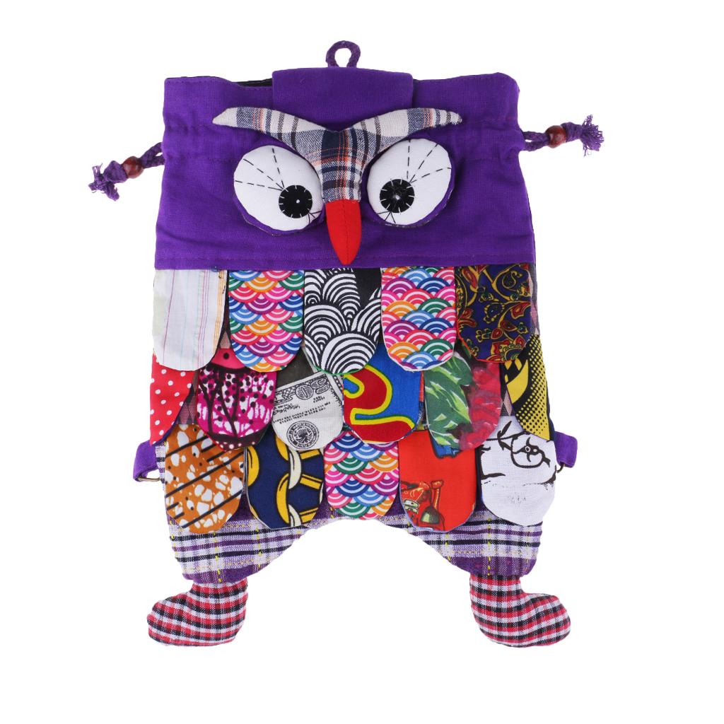 Cute Owl Cotton Handmade Patchwork Backpack Bag Women Girl Handbag Purple
