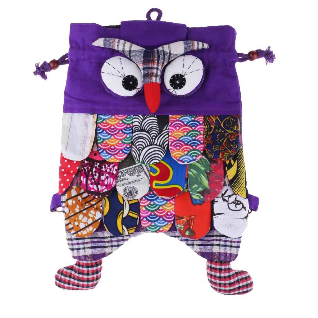 Cute Owl Cotton Handmade Patchwork Backpack Bag Women Girl Handbag Purple