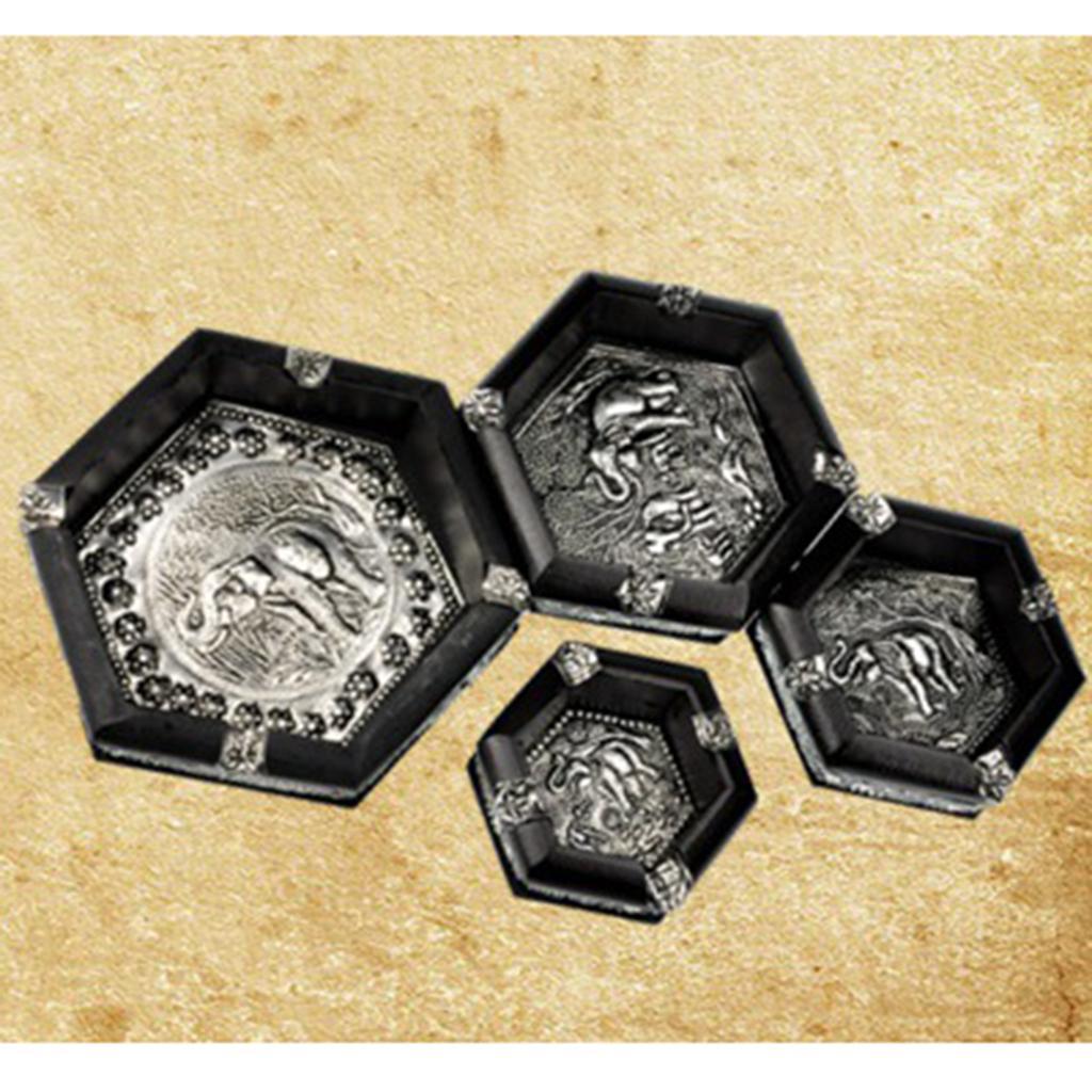 Original Exquisite Elephants Pattern Floral Ashtrays Wood Crafts 11x11x4cm