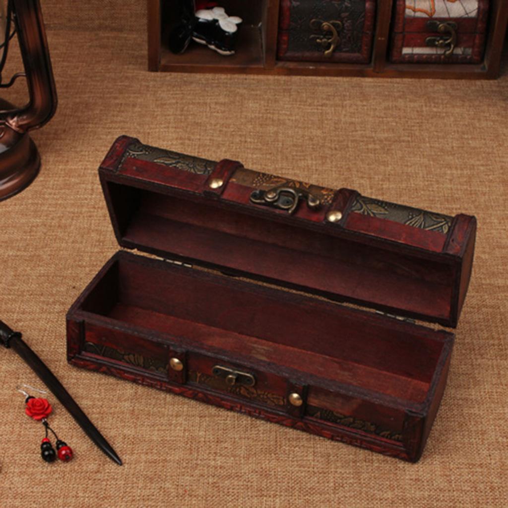 Retro Vintage Style Wooden Jewelry Box Necklace Storage Box Case Pencil Box