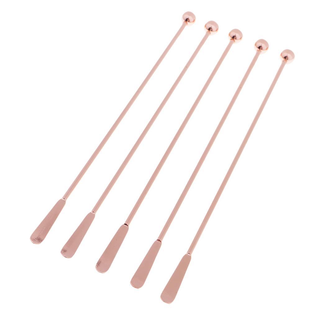 5Pcs 7.5inch 304Stainless Steel Bar Stirrer Cocktail Swizzle Stick Bar Tools Rose Gold-Straight Bar