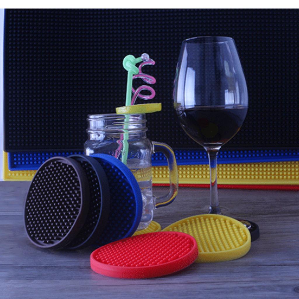 Round Drink Coasters Soft Silicone Cup Holder Mat Tableware Placemat Blue