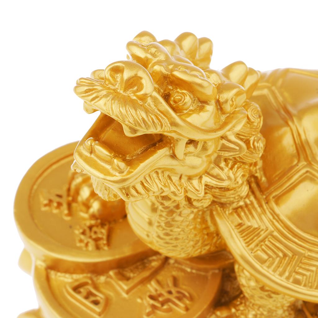 Chinese Dragon Turtle Figurine Statue Resin Ornaments Home Decor Craft Gold