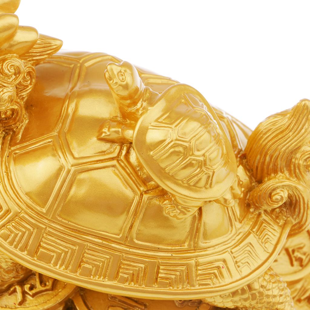 Chinese Dragon Turtle Figurine Statue Resin Ornaments Home Decor Craft Gold