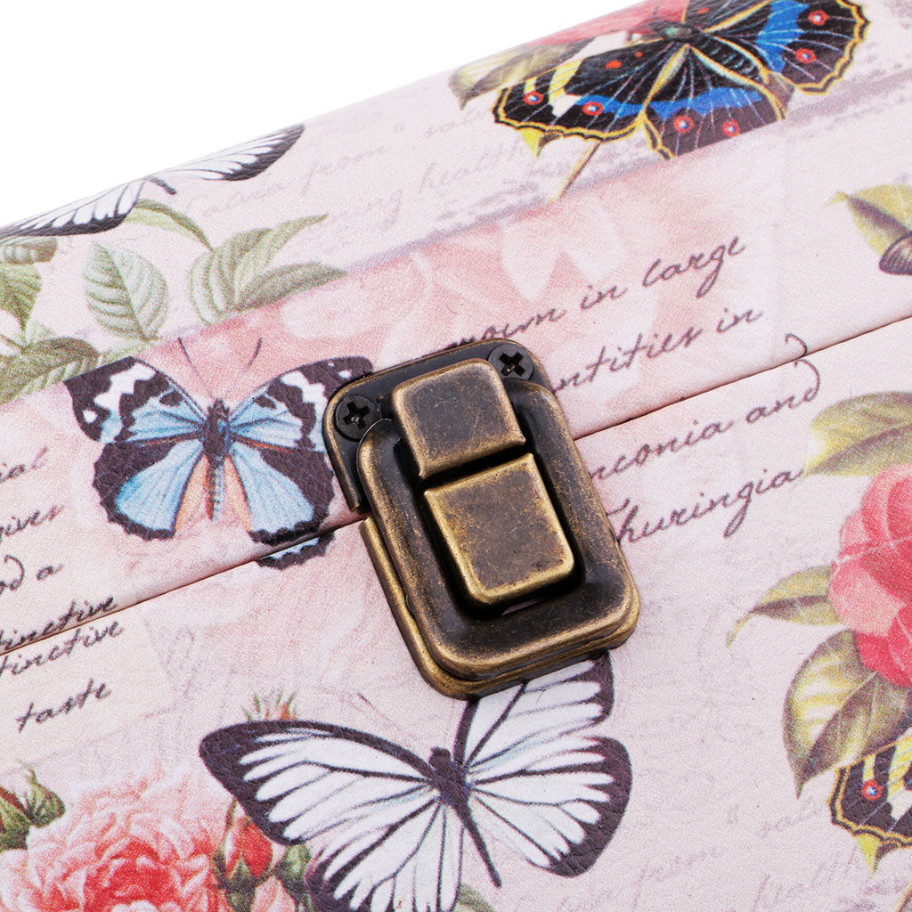 Antique DO OLD Design Vintage Wooden Jewelry Storage Case Butterfly and Rose