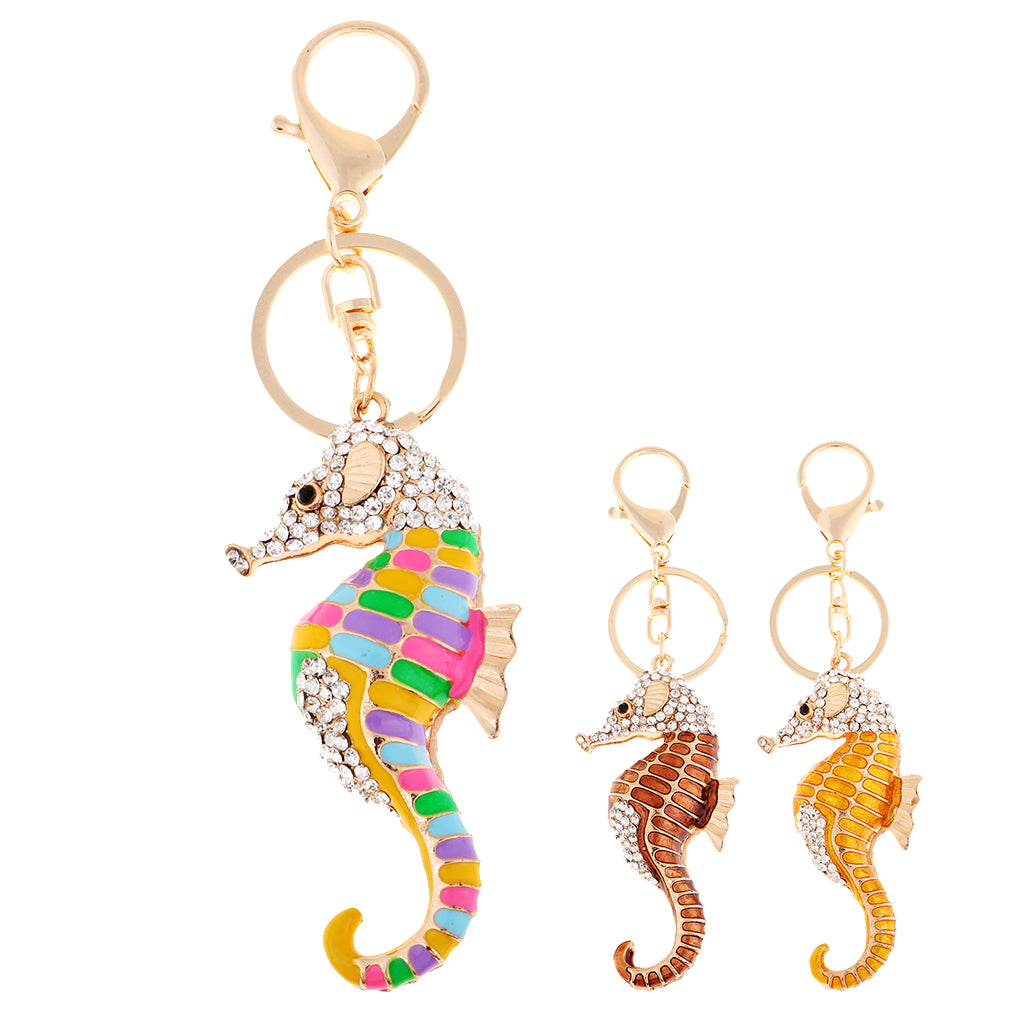 Lucky Hippocampus Crystal Novelty Keychain HandBag Pendant Car Keyring Gold