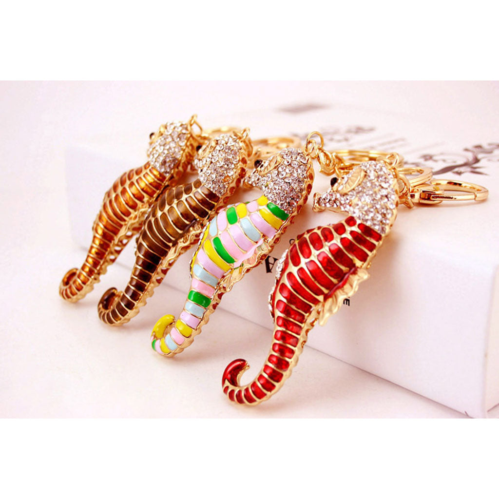 Lucky Hippocampus Crystal Novelty Keychain HandBag Pendant Car Keyring Gold