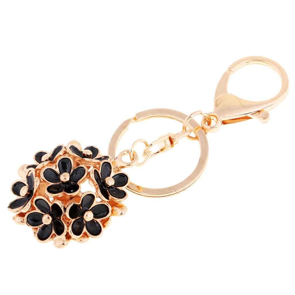 Fashion Enamel Five leaves Flower Keychain Ring Holder Charm Gift Black