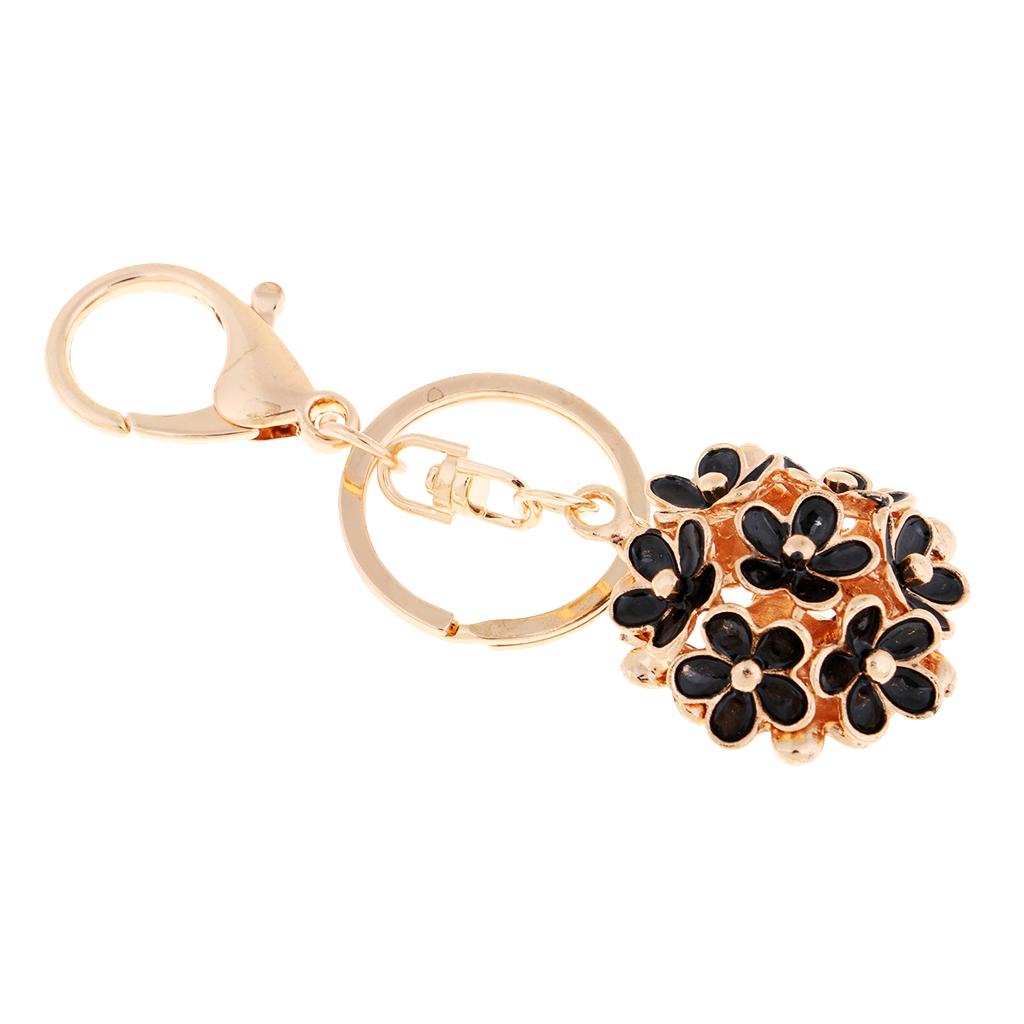 Fashion Enamel Five leaves Flower Keychain Ring Holder Charm Gift Black