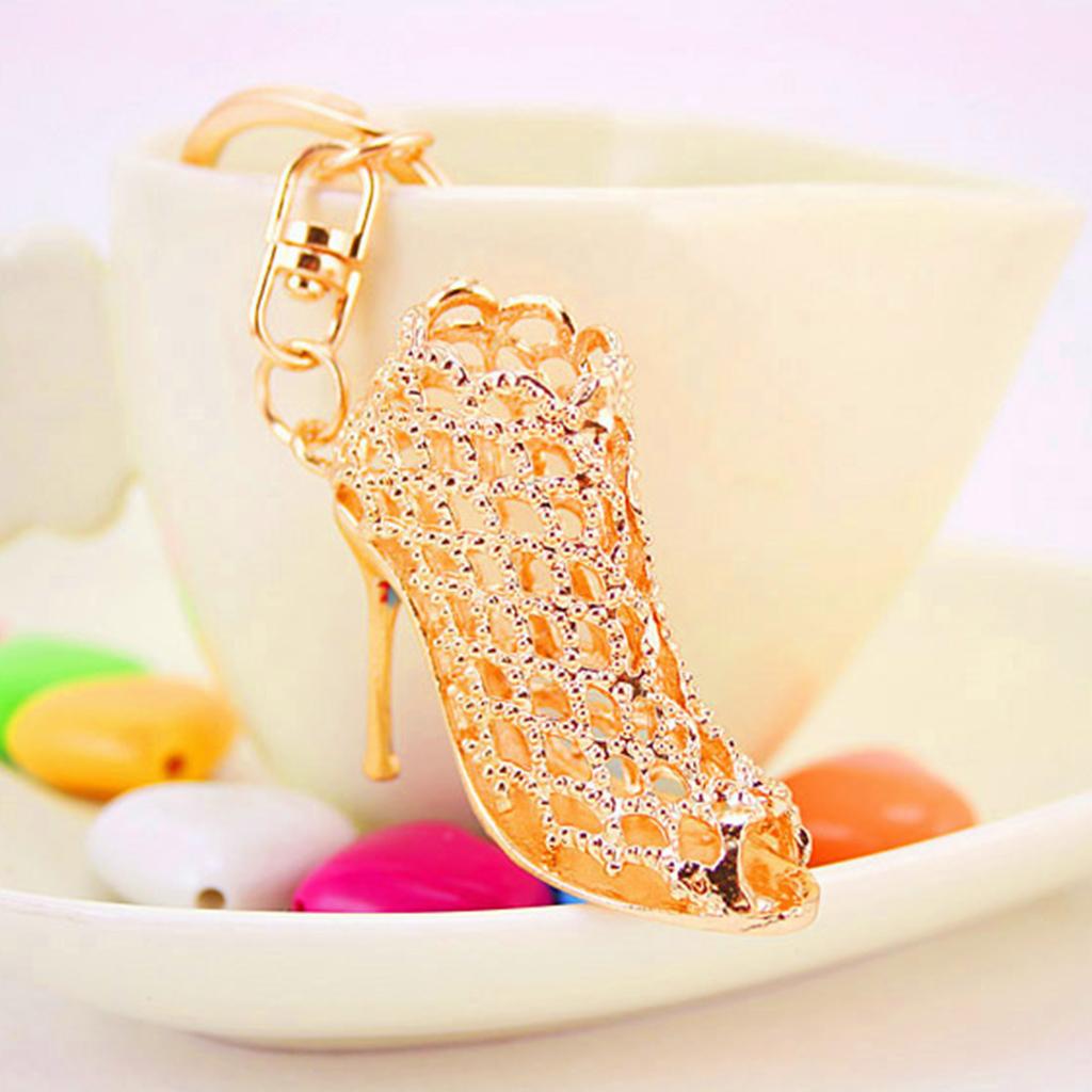 High Heel Shoes Keychains Rhinestone Keyring Women Handbag Key Holder Gold