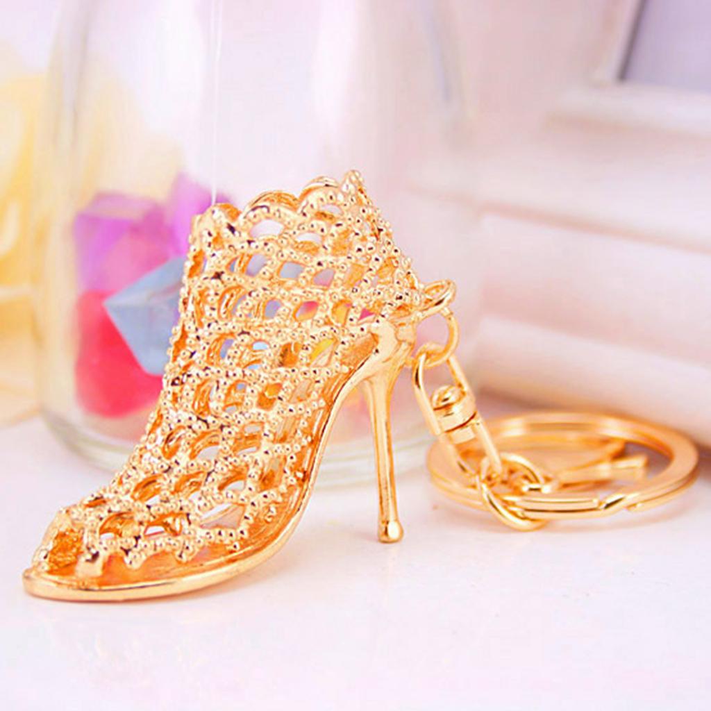 High Heel Shoes Keychains Rhinestone Keyring Women Handbag Key Holder Gold