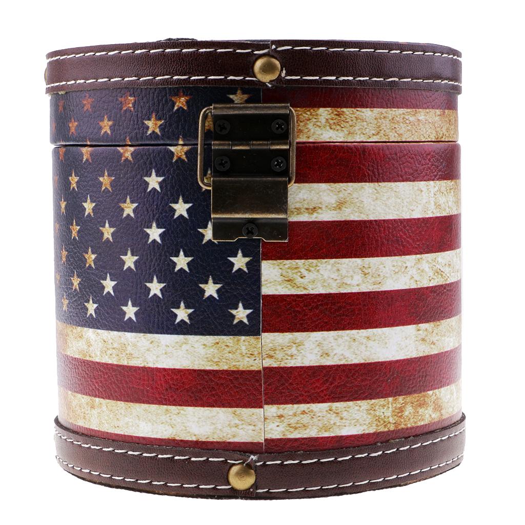 Wooden Cylinder Tissue Box Towel Napkin Holder Container Stripes Flag