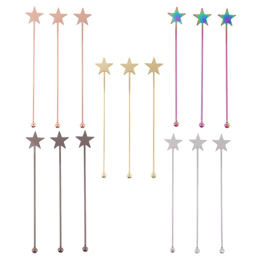 3 Pieces Stainless Steel Coffee Beverage Stirrers Cocktail Swizzle Stick A