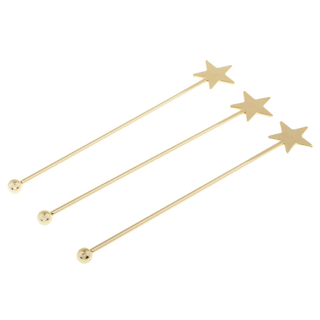 3 Pieces Stainless Steel Coffee Beverage Stirrers Cocktail Swizzle Stick B