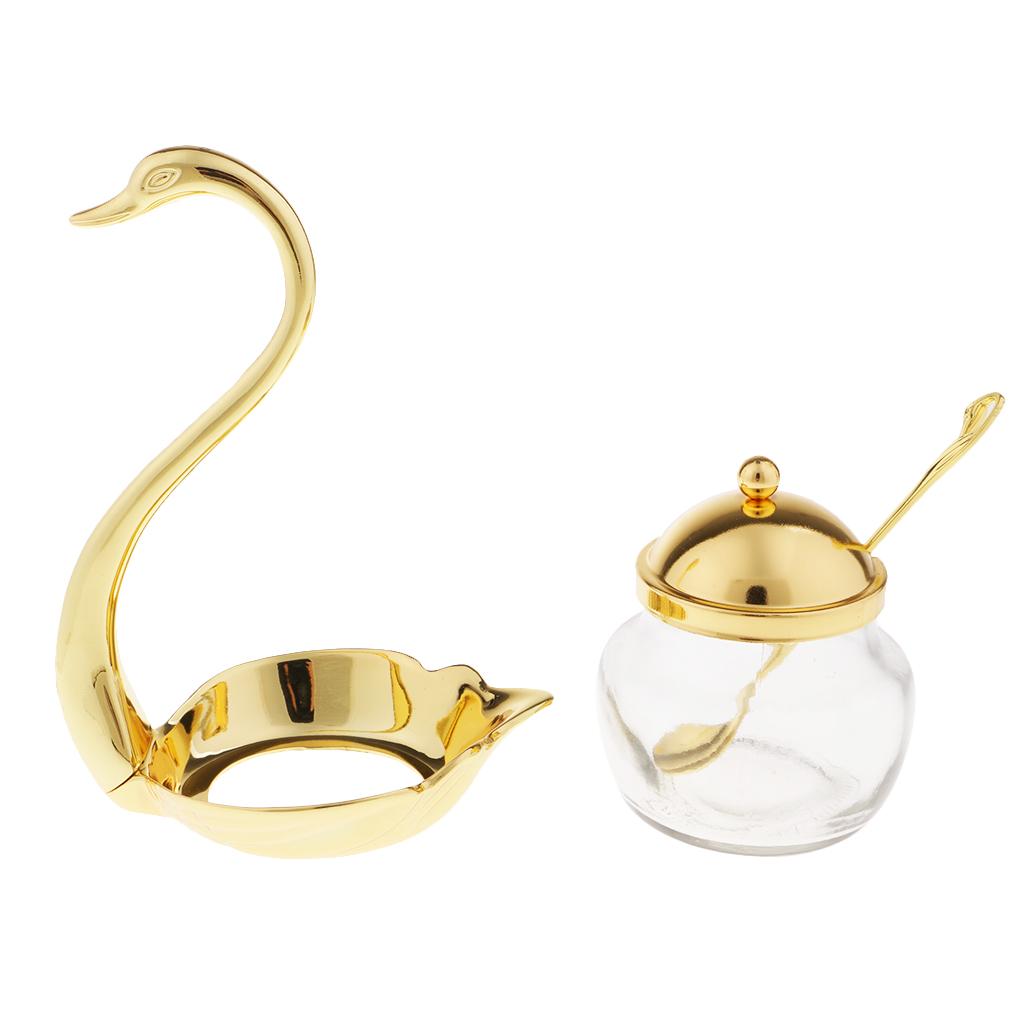 Kitchen Home Glass Spice Jar Condiment Salt Coffee Sugar Container Gold