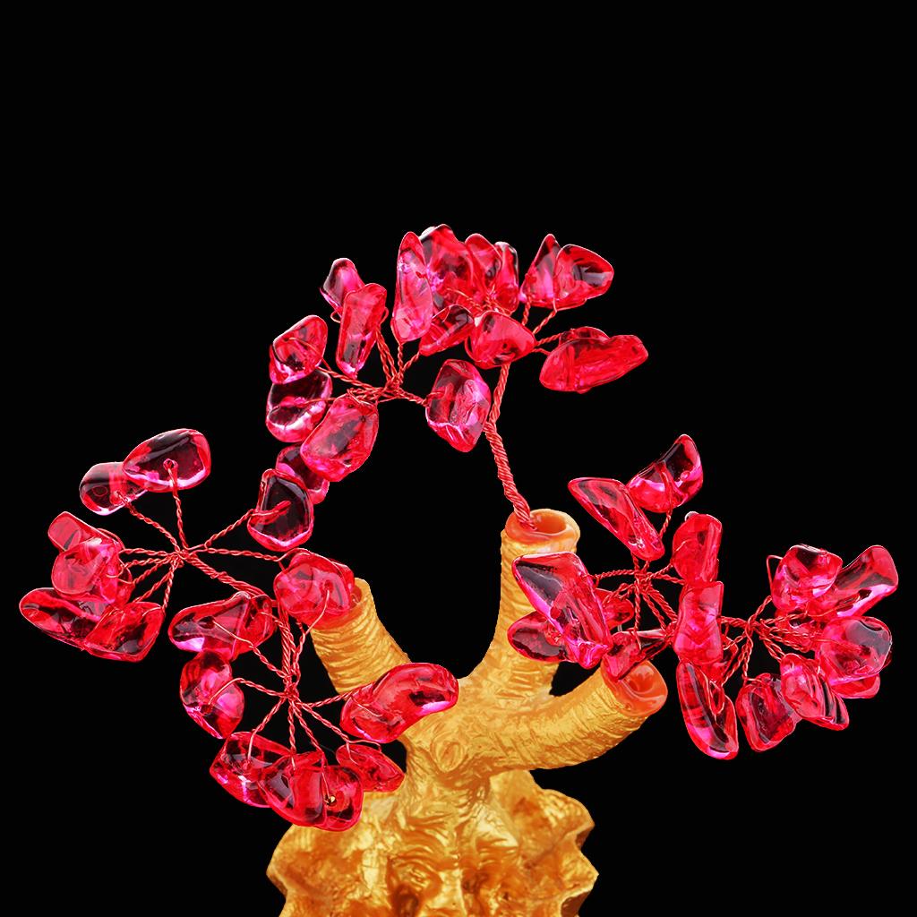 Mini Feng Shui Bring Wealth Luck Tree Crystal Money Tree Purse Red
